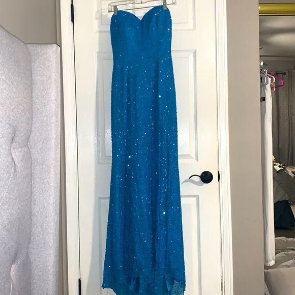 Lillie Rubin blue turquoise staplers retro  mermaid dress. Front slip, size 8 - Picture 1 of 9